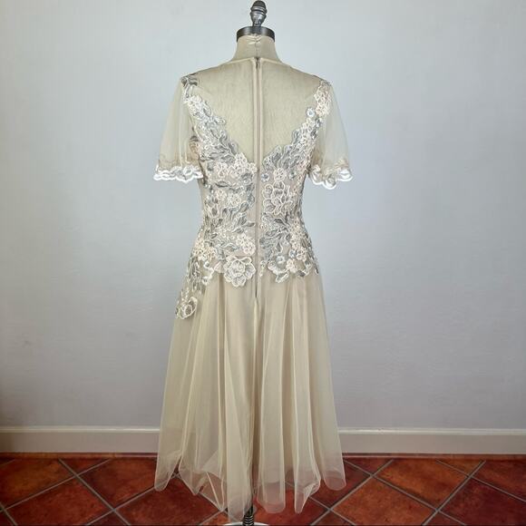 Teri Jon by Rickie Freeman Cream Tulle Sequin Jeweled Dress - Picture 7 of 10